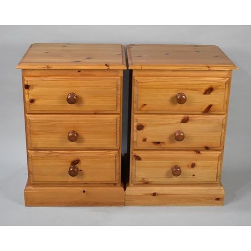 166 - A Pair of Modern Pine Three Drawer Bedside Chests, 46cms Wide