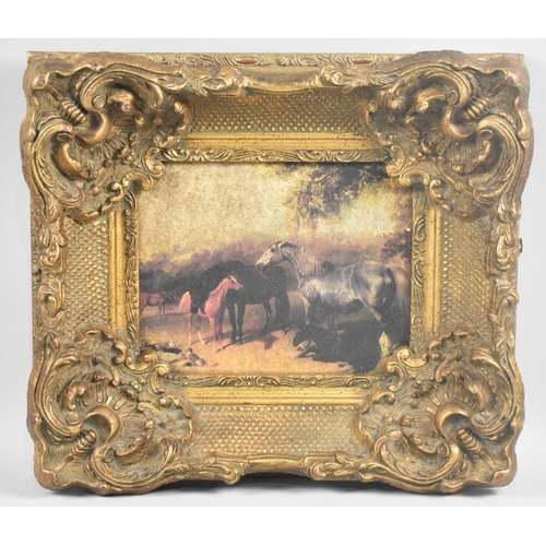 167 - A Large Gilt Framed Reproduction Print of Horses, 24x18cms