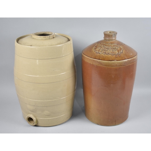 169 - A Vintage Two Gallon Brewers Bottle for C.Phillips, Stamford, together with a Stoneware Barrel, 39cm... 