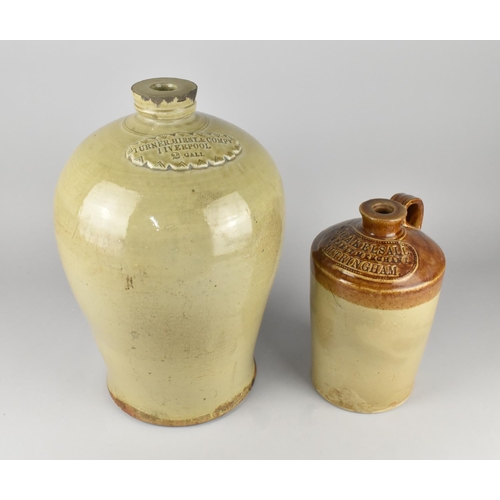 170 - A Two Gallon Glazed Stoneware Brewers Bottle for Turner Hirst, Liverpool and a Smaller Example for K... 