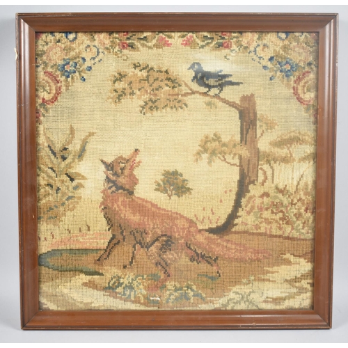 176 - A Framed 19th Century Tapestry, The Fox and The Crow, 35.5cms Square