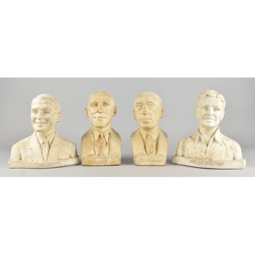 187 - A Set of Four Plaster Busts of Cinema Stars, Ronald Coleman, Jack Hulbert, Maurice Chevalier and Gor... 