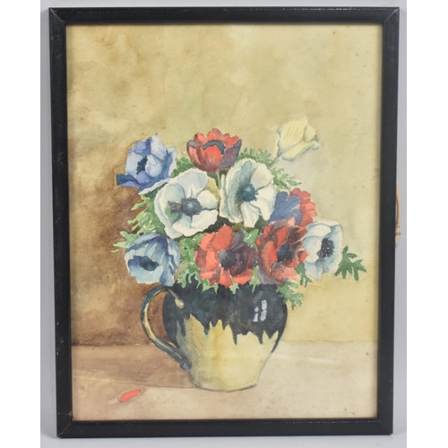 196 - A Small Framed Watercolour Sketch, Still Life, Pansies in Jug, 18x23cms