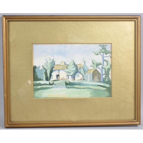 198 - A Framed Watercolour of House and Garden, 18.5x13cms