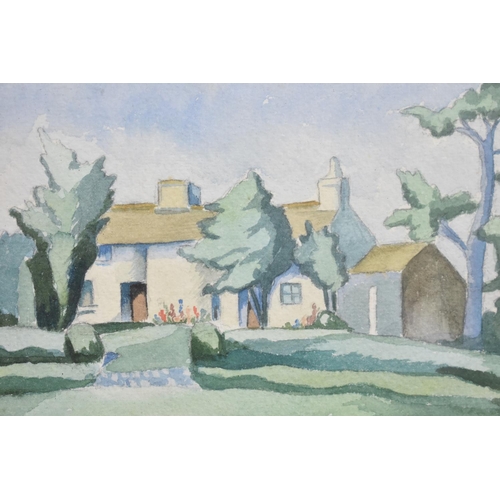 198 - A Framed Watercolour of House and Garden, 18.5x13cms