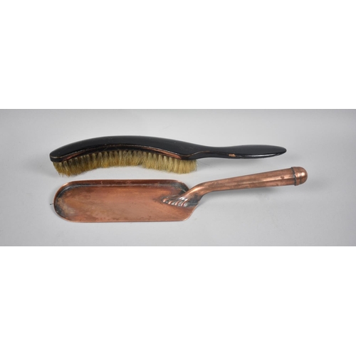 207 - A Copper Crumb Tray by Joseph Sankey together with a Wooden Handled Brush