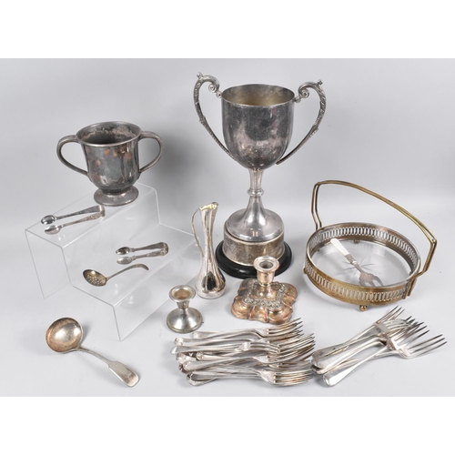 226 - A Collection of Various Silver Plate to include Two Handled Trophy, Various Forks, Candlesticks Etc