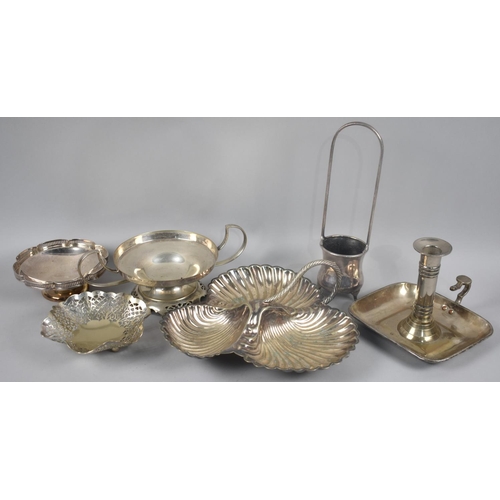 227 - A Collection of Various Silver Plate to include Bed Chamber Stick Trefoil Dish, Bowls Etc