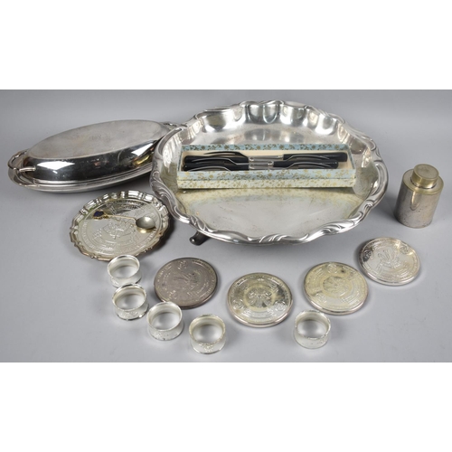 229 - A Collection of Various Silver Plate to include Cutlery, Napkin Rings, Coasters, Entree Dish Etc