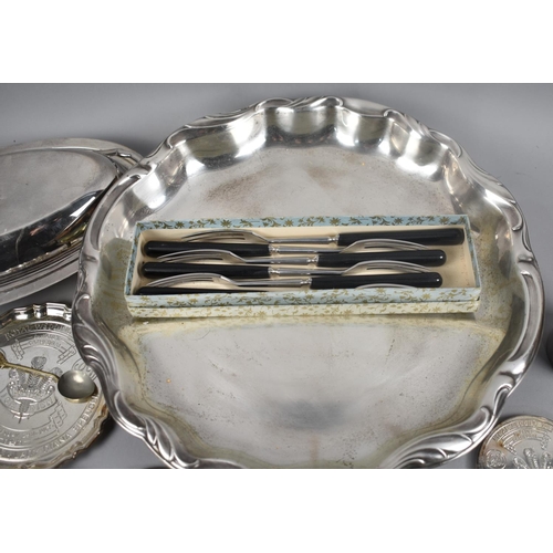 229 - A Collection of Various Silver Plate to include Cutlery, Napkin Rings, Coasters, Entree Dish Etc