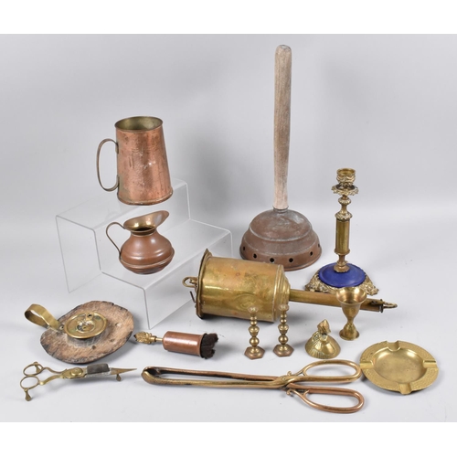 232 - A Collection of Various Brass and Copperware to include Clockwork Meat Jack, Copper Posser, Candlest... 