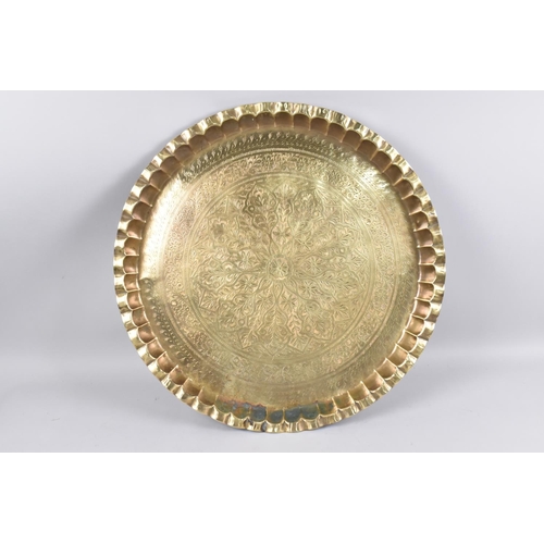 240 - A Large Late 20th Century Engraved Brass Benares Tray Top, 54cms Diameter