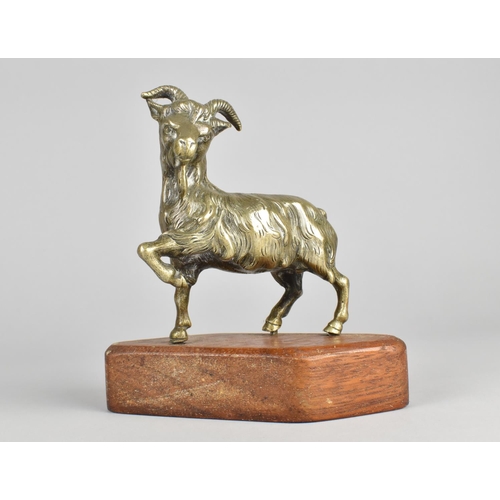 26 - A Silver Plated Study of a Mountain Goat Set on Wooden Plinth Base, 14cms Wide