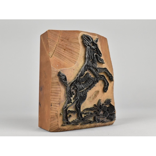 30 - A Printing Block or Cutter in the Form of a Rearing Goat, 12cms High