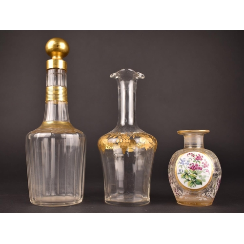 362 - Three Pieces of 19th Century Glass to Comprise Small Bohemian Glass Scent Bottle with Applied Cerami... 