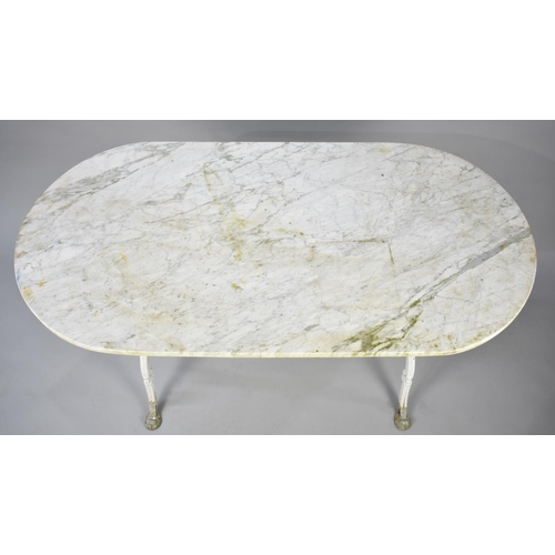 401 - A Cast Iron Based and Marble Topped Table 108x75cm high