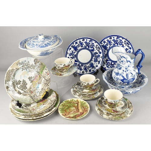 422 - A Collection of Various Transfer Printed Ceramics to Comprise Blue and White Toilet Jug and Bowl, Ho... 