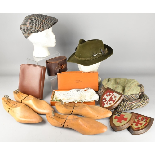 423 - A Collection of Various Items to Comprise Treen Shoe Lasts, Plaques, Tweed Flat Caps, Vintage Austri... 