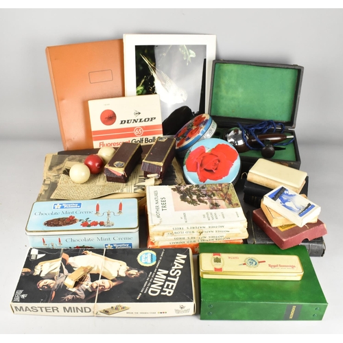 424 - A Collection of Vintage Items to Comprise Dunlop Golf Balls, Vintage Tins, Books, Vintage Machine, S... 