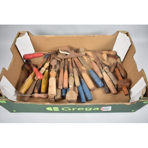 455 - A Collection of Various Vintage Wooden Handled Chisels and Tools