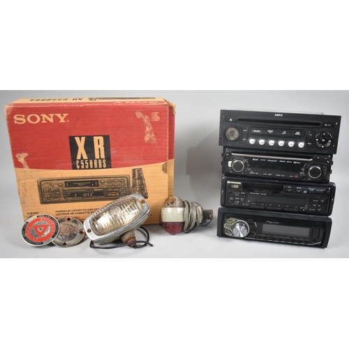 456 - A Collection of Various Vintage Car Radio Cassette Players, Spot Light, Car Badges Etc