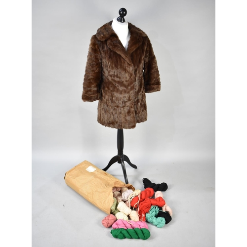 457 - A Vintage Fur Coat and a Bag of Wools