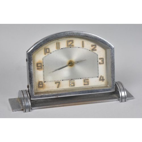 46 - An Art Deco Chromed Mantel Clock, Working Order, 17cms Wide