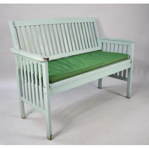 464 - A Blue Painted Garden Seat, 118cms Wide