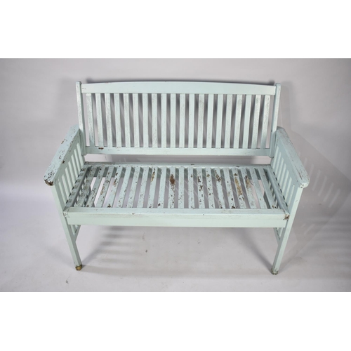 464 - A Blue Painted Garden Seat, 118cms Wide