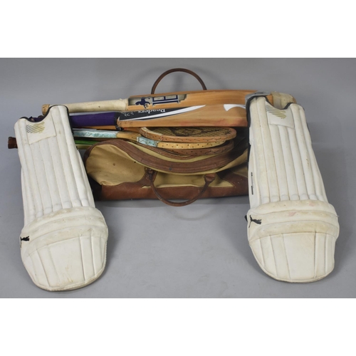 471 - A Collection of Various Cricketing and Tennis Items to include Bats, Pads, Canvas Carry Bag, Rackets... 