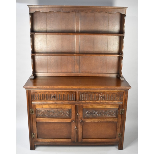 475 - A Mid/Late 20th Century Oak Dresser, Base with Two Drawers over Cupboards, Raised Two Shelf Plate Ra... 