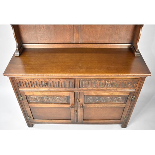 475 - A Mid/Late 20th Century Oak Dresser, Base with Two Drawers over Cupboards, Raised Two Shelf Plate Ra... 