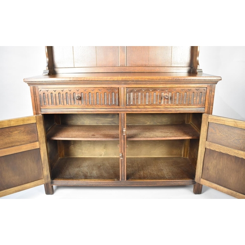 475 - A Mid/Late 20th Century Oak Dresser, Base with Two Drawers over Cupboards, Raised Two Shelf Plate Ra... 