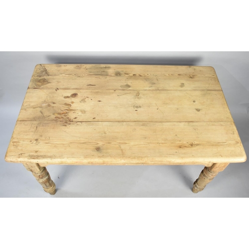 479 - A Late 19th Century Pine Scrub Top Scullery Table on Turned Supports with Single Drawer, 138cms by 8... 