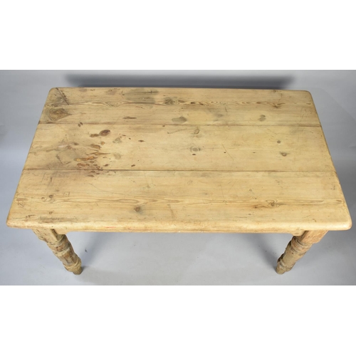 479 - A Late 19th Century Pine Scrub Top Scullery Table on Turned Supports with Single Drawer, 138cms by 8... 