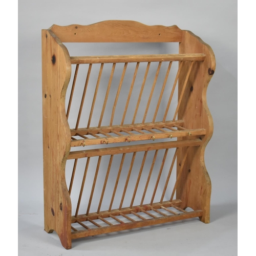 481 - A Modern Wall Hanging Pine Plate Rack with Cup Hooks, 65cms Wide and 82cms High