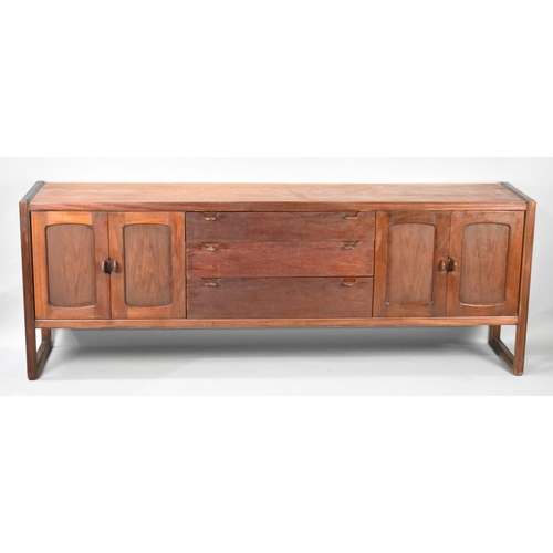 486 - A 1970s Teak Sideboard with Three Centre Drawers, Has Been Damp and Drawers Sticking, Two Handles AF... 