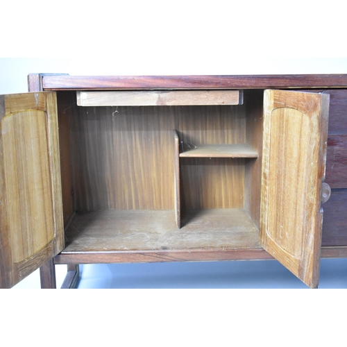 486 - A 1970s Teak Sideboard with Three Centre Drawers, Has Been Damp and Drawers Sticking, Two Handles AF... 