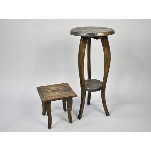 490 - Two Carved Top Stands, Square and Circular, Tallest 62cms High