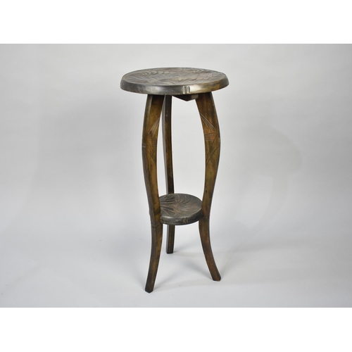 490 - Two Carved Top Stands, Square and Circular, Tallest 62cms High