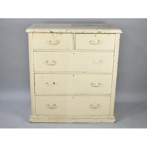 504 - A Late Victorian/Edwardian Cream Painted Bedroom Chest of Two Short and Three Long Drawers, 90cms Wi... 