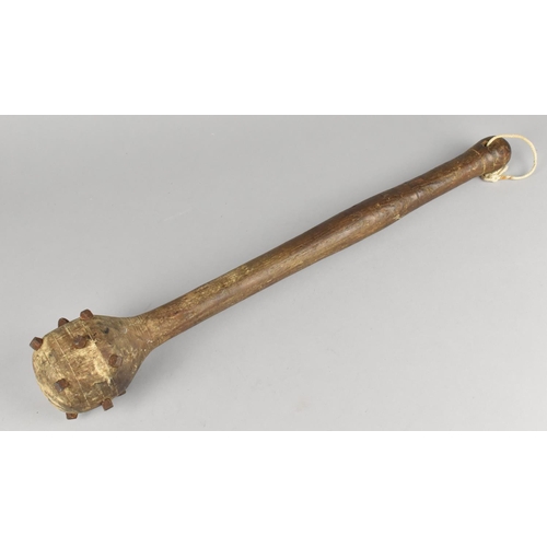 54 - A Rustic Wooden Mace with Iron Studding, 48cms Long