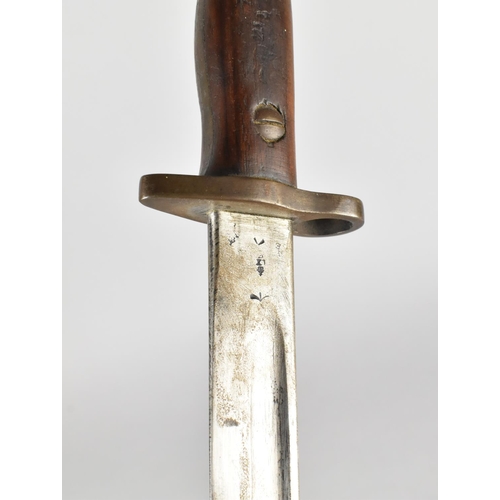 55 - A British 1907 Pattern Bayonet with Crown Stamp and Leather Scabbard