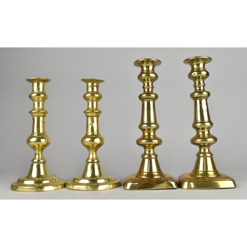 68 - Two Pairs of Victorian Brass Candlesticks, Tallest 23cms High