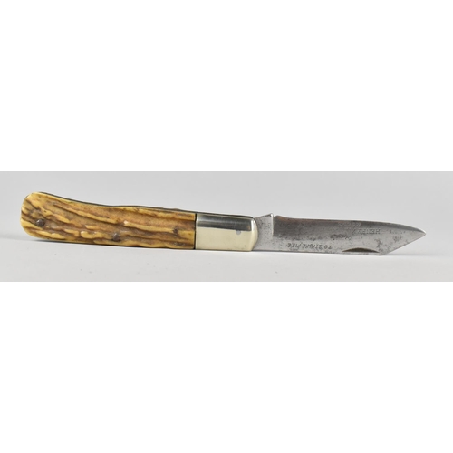 72 - A Vintage 1930s Folding Hunting Knife by Henry Kaufmann and Sons, Blade Inscribed ' To Strike Fire'