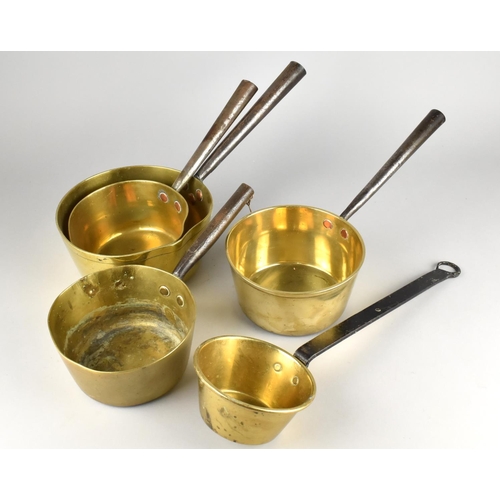 98 - A Collection of 5 Vintage Brass Saucepans, Largest 18cms Diameter