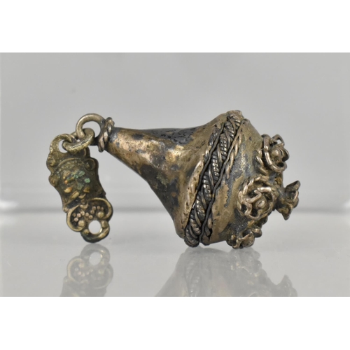 366 - A 19th Century Continental Filigree Toggle Button of Conical Form with Applied Floral Roundels to Ba... 