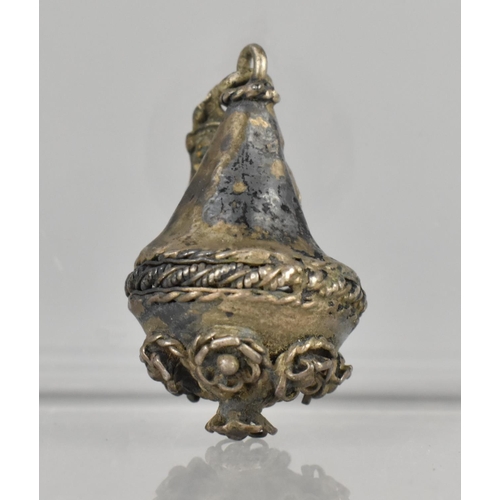 366 - A 19th Century Continental Filigree Toggle Button of Conical Form with Applied Floral Roundels to Ba... 