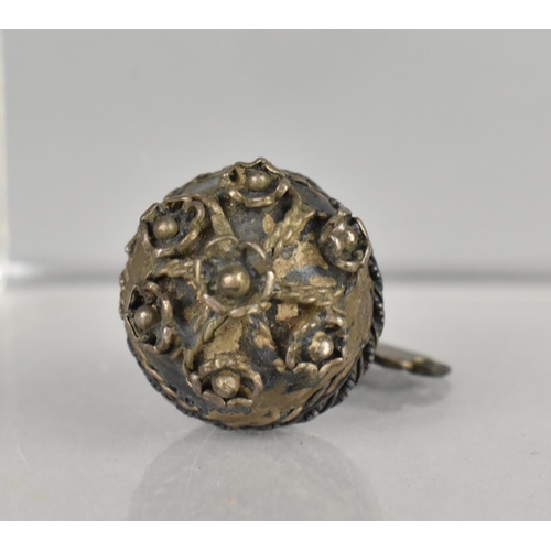 366 - A 19th Century Continental Filigree Toggle Button of Conical Form with Applied Floral Roundels to Ba... 