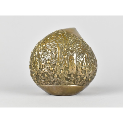 36 - A Reproduction Bronze Peach of Longevity decorated with Figures and Six Character Mark to Base, 13cm... 